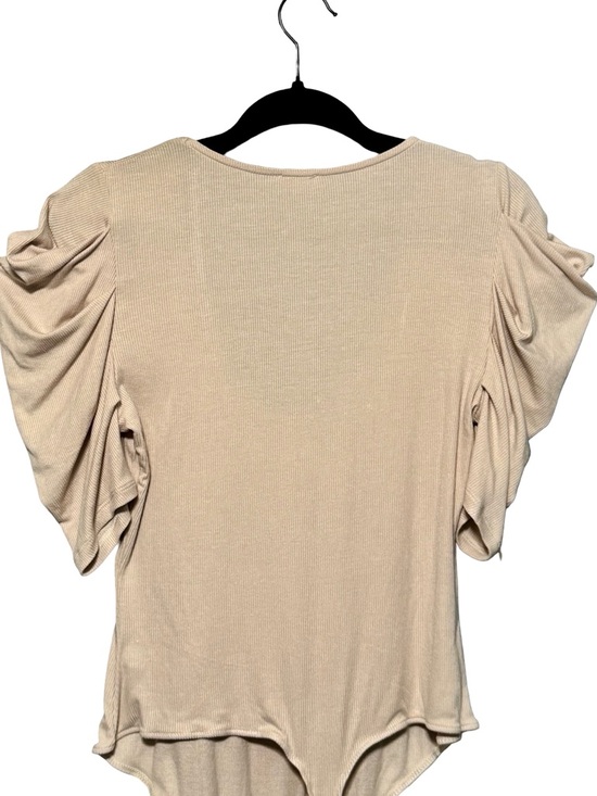 Free People So Fresh Shirred Puff Sleeve Ribbed Bodysuit in Dust Storm Large - Picture 8 of 13